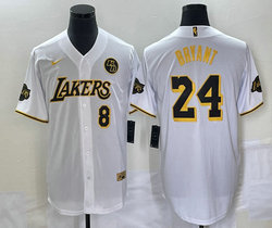 Nike Los Angeles Lakers #24 Kobe Bryant White Joint KB and #8 on front baseball jersey