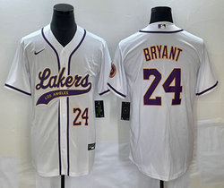 Nike Los Angeles Lakers #24 Kobe Bryant White Purple 24 in front baseball jersey