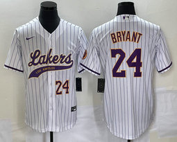Nike Los Angeles Lakers #24 Kobe Bryant White Stripe Joint #24 on front baseball jersey