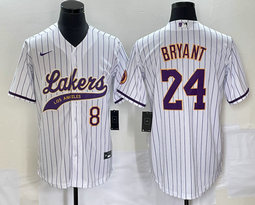 Nike Los Angeles Lakers #24 Kobe Bryant White Stripe Joint #8 on front baseball jersey