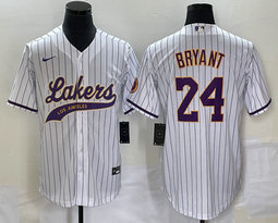 Nike Los Angeles Lakers #24 Kobe Bryant White Stripe Joint baseball jersey