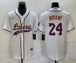 Nike Los Angeles Lakers #24 Kobe Bryant White baseball jersey