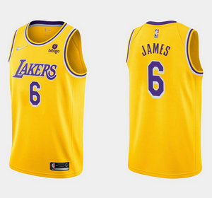 Nike Los Angeles Lakers #6 Lebron James Gold 75th anniversary With Advertising Authentic Stitched NBA Jersey