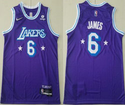 Nike Los Angeles Lakers #6 Lebron James Purple City 75th anniversary With Advertising Authentic Stitched NBA jersey