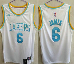 Nike Los Angeles Lakers #6 Lebron James Throwback White 22-23 With Advertising Authentic Stitched NBA Jersey