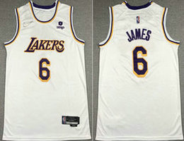 Nike Los Angeles Lakers #6 Lebron James White 2021-2022 With Advertising Authentic Stitched NBA Jersey