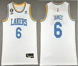 Nike Los Angeles Lakers #6 Lebron James White 6 Patch 2022-23 With Advertising jersey