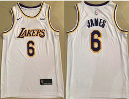 Nike Los Angeles Lakers #6 Lebron James White Game Authentic Stitched NBA Jersey
