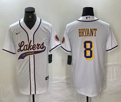 Nike Los Angeles Lakers #8 Kobe Bryant White baseball jersey