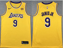 Nike Los Angeles Lakers #9 Bronny James Jr Yellow With Advertising jersey