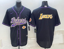 Nike Los Angeles Lakers Blank Black little logo in front Gold Lakers on back baseball jersey