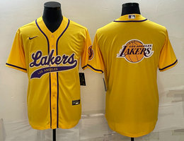 Nike Los Angeles Lakers Blank Gold Big logo on back baseball jersey
