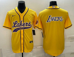 Nike Los Angeles Lakers Blank Gold Purple Lakers on back baseball jersey