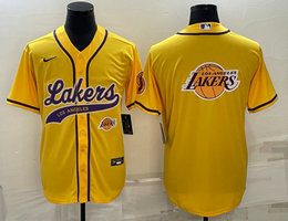 Nike Los Angeles Lakers Blank Gold little logo in front Big logo on back baseball jersey