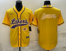 Nike Los Angeles Lakers Blank Gold little logo in front Gold Lakers on back baseball jersey