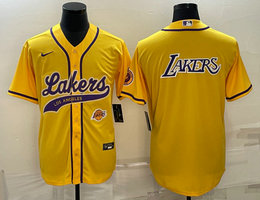 Nike Los Angeles Lakers Blank Gold little logo in front Purple Lakers on back baseball jersey