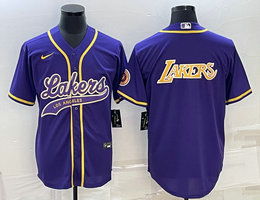 Nike Los Angeles Lakers Blank Purple Gold Lakers on back baseball jerseys