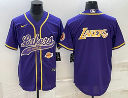 Nike Los Angeles Lakers Blank Purple little logo in front gold Lakers on back baseball jersey