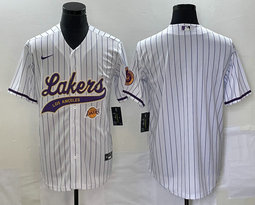 Nike Los Angeles Lakers Blank White Stripe Joint Team Logo on front baseball jersey