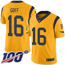 Nike Los Angeles Rams #16 Jared Goff With NFL 100th Season Patch Gold Rush Authentic Stitched NFL Jersey