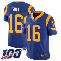 Nike Los Angeles Rams #16 Jared Goff With NFL 100th Season Patch Royal Blue Vapor Untouchable Authentic Stitched NFL Jersey