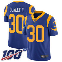 Nike Los Angeles Rams #30 Todd Gurley II With NFL 100th Season Patch Royal Blue Vapor Untouchable Authentic Stitched NFL Jersey