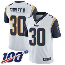 Nike Los Angeles Rams #30 Todd Gurley II With NFL 100th Season Patch White Vapor Untouchable Authentic Stitched NFL Jersey