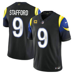 Nike Los Angeles Rams #9 Matthew Stafford Black 2026 C Patch Authentic Stitched NFL Jersey
