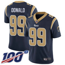 Nike Los Angeles Rams #99 Aaron Donald With NFL 100th Season Patch Navy Blue Vapor Untouchable Authentic Stitched NFL Jersey