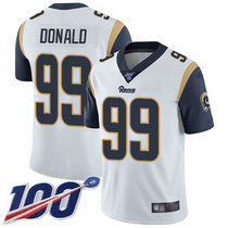 Nike Los Angeles Rams #99 Aaron Donald With NFL 100th Season Patch White Vapor Untouchable Authentic Stitched NFL Jersey