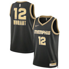 Jordon Memphis Grizzlies #12 Ja Morant 2024 Black Gold Authentic Stitched NBA Jersey