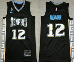 Nike Memphis Grizzlies #12 Ja Morant Black City 6 Patch 22-23 With Advertising Authentic Stitched NBA Jersey