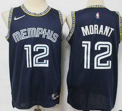 Nike Memphis Grizzlies #12 Ja Morant Navy Blue City 75th anniversary With Advertising Authentic Stitched NBA jersey