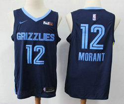 Nike Memphis Grizzlies #12 Ja Morant Navy Blue Game With Advertising Authentic Stitched NBA Jersey