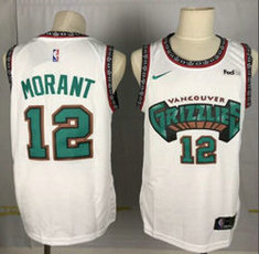 Nike Memphis Grizzlies #12 Ja Morant White Throwback Game With Advertising Authentic Stitched NBA Jersey