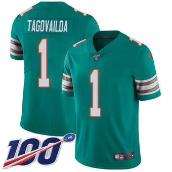 Nike Miami Dolphins #1 Tua Tagovailoa 100th Season Green Rush Authentic Stitched NFL Jersey
