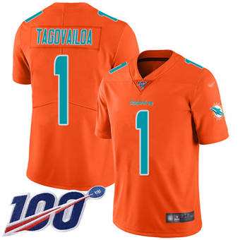 Nike Miami Dolphins #1 Tua Tagovailoa 100th Season Orange Inverted Legend jersey