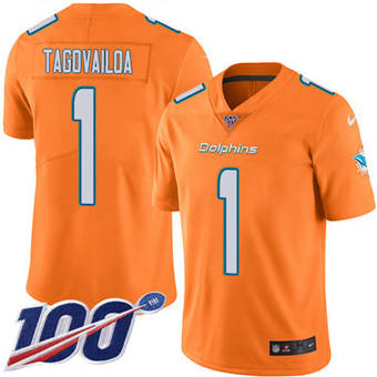 Nike Miami Dolphins #1 Tua Tagovailoa 100th Season Orange Vapor Untouchable Authentic stitched NFL jersey
