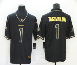 Nike Miami Dolphins #1 Tua Tagovailoa Black Gold Authentic stitched NFL jersey
