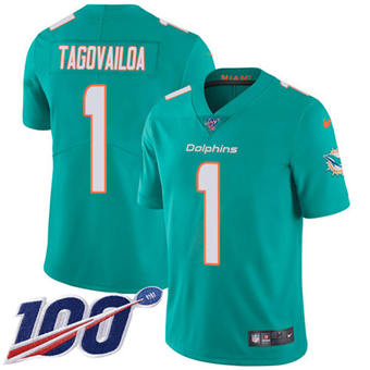 Nike Miami Dolphins #1 Tua Tagovailoa Green 100th Season Vapor Untouchable Jersey