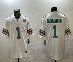 Nike Miami Dolphins #1 Tua Tagovailoa White Throwback New team patch NFL Jersey