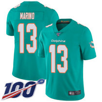 Nike Miami Dolphins #13 Dan Marino With NFL 100th Season Patch Green Vapor Untouchable Limited Authentic Stitched NFL Jersey