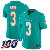 Nike Miami Dolphins #3 Josh Rosen With NFL 100th Season Patch Green Vapor Untouchable Limited Authentic Stitched NFL Jersey