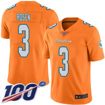 Nike Miami Dolphins #3 Josh Rosen With NFL 100th Season Patch Orange Rush Authentic Stitched NFL Jersey