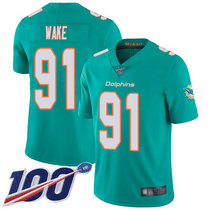 Nike Miami Dolphins #91 Cameron Wake With NFL 100th Season Patch Green Vapor Untouchable Limited Authentic Stitched NFL Jersey