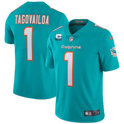 Nike Miami Dolphins 2022 #1 Tua Tagovailoa Aqua With 1-star C Patch Vapor Untouchable Authentic Stitched NFL Jersey