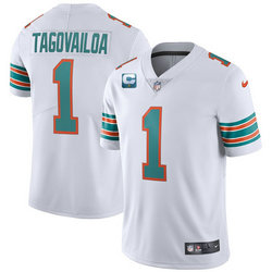 Nike Miami Dolphins 2022 #1 Tua Tagovailoa White With 1-star C Patch Throwback Vapor Untouchable Authentic Stitched NFL Jersey