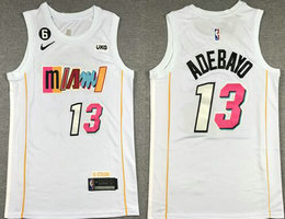 Nike Miami Heat #13 Bam Adebayo White City 6 Patch 22-23 With Advertising Authentic Stitched NBA Jersey