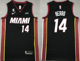 Nike Miami Heat #14 Tyler Herro Black 6 patch With Advertising Authentic Stitched NBA Jersey