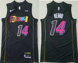 Nike Miami Heat #14 Tyler Herro Black City 75th anniversary With Advertising Authentic Stitched NBA Jersey